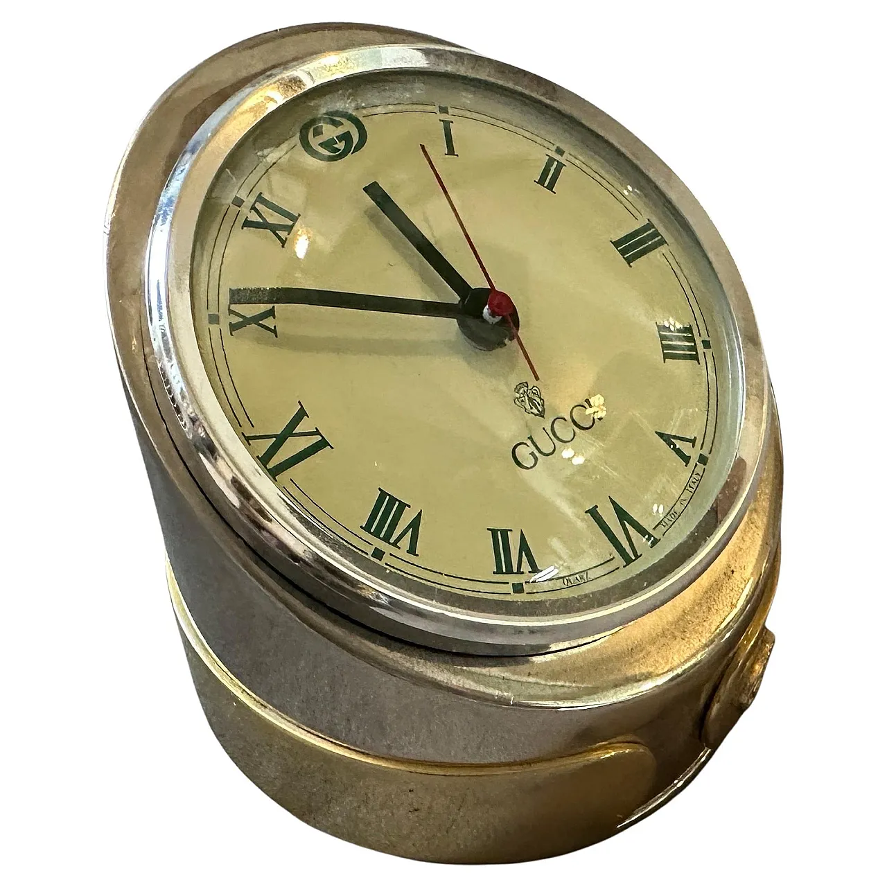Brass and silver-plated table clock by Gucci, 1980s 1