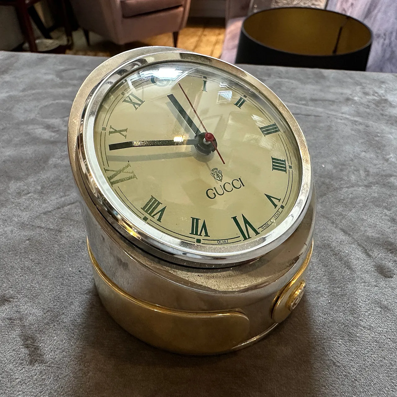 Brass and silver-plated table clock by Gucci, 1980s 2