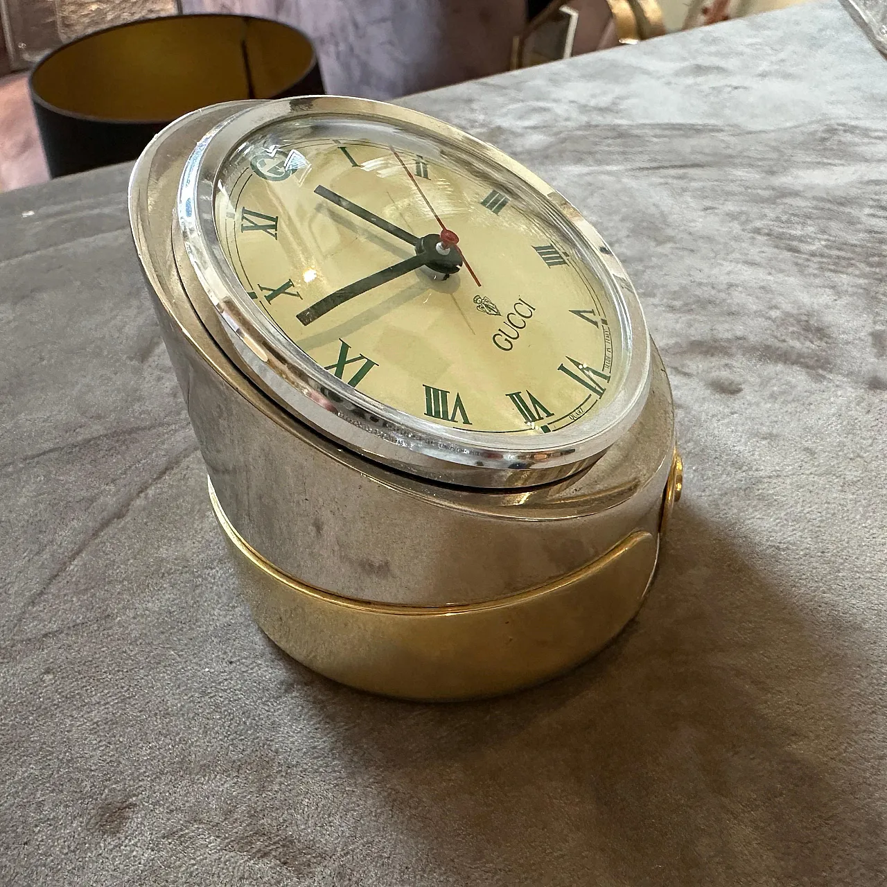 Brass and silver-plated table clock by Gucci, 1980s 3