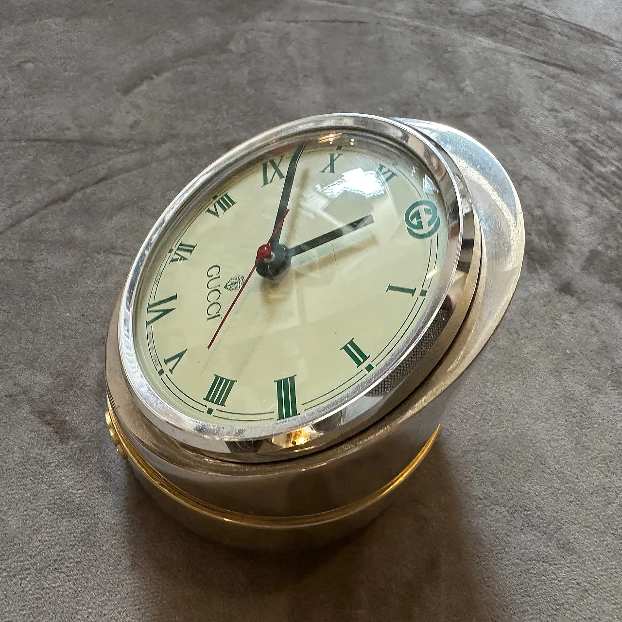 Brass and silver-plated table clock by Gucci, 1980s 8