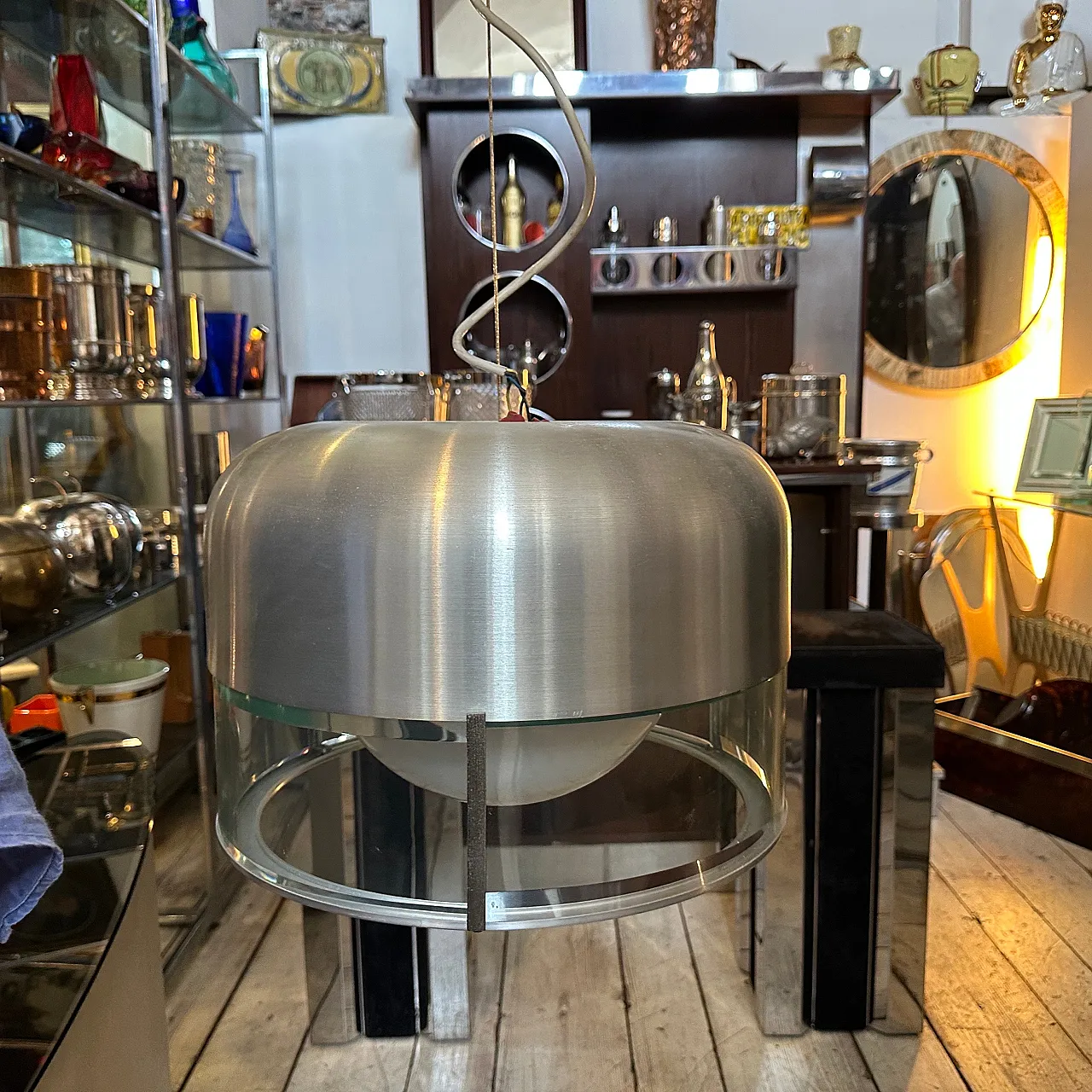 Steel and glass chandelier by Pia Guidetti Crippa for Lumi, 1970s 3