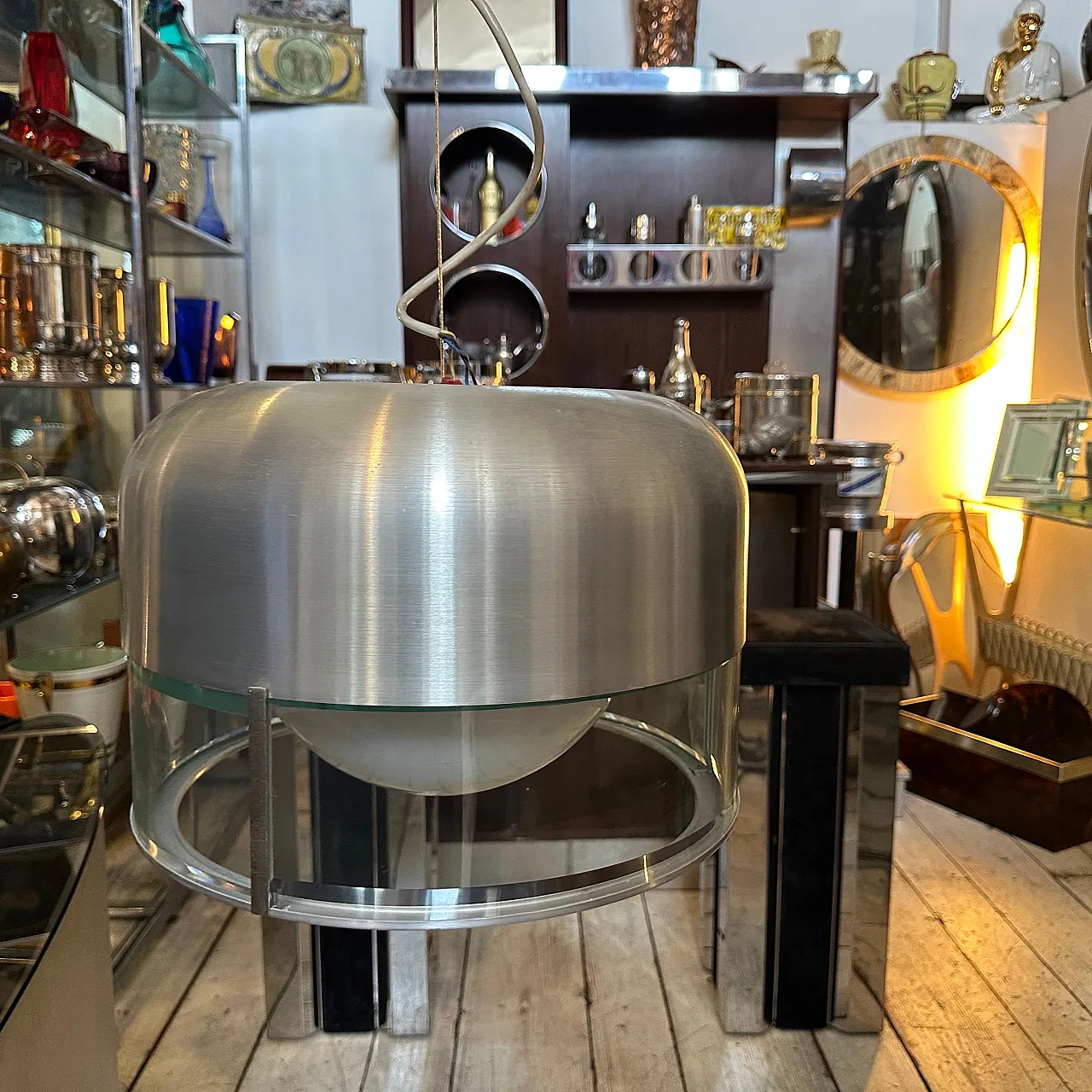 Steel and glass chandelier by Pia Guidetti Crippa for Lumi, 1970s 6