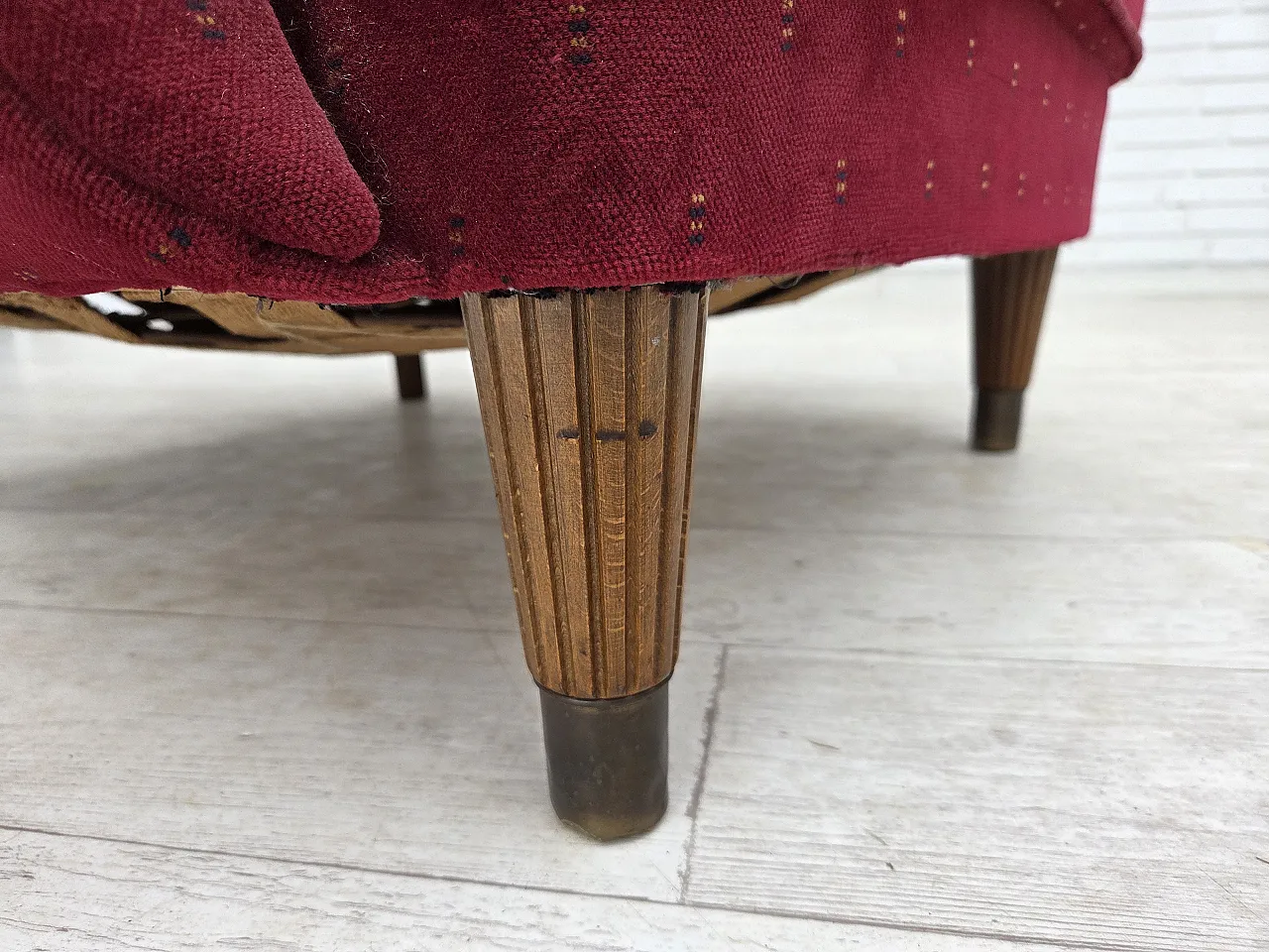 Danish armchair, cherry-red furniture velour, 1960s 5