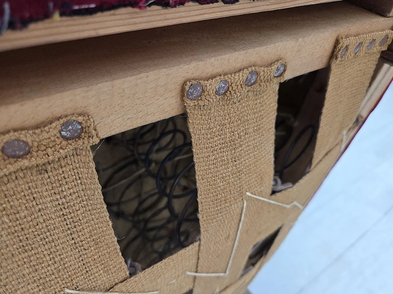 Danish armchair, cherry-red furniture velour, 1960s 20