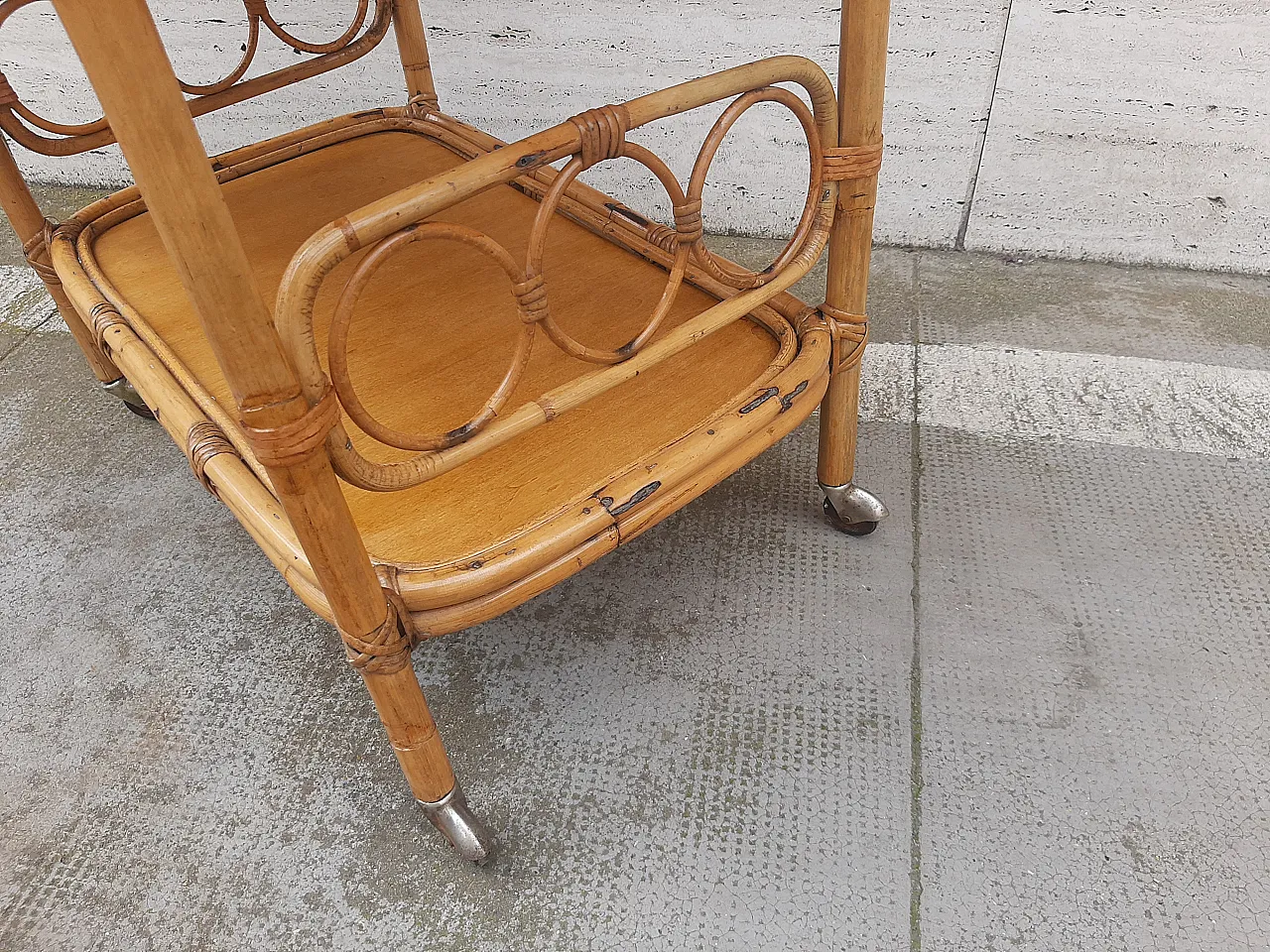 Bamboo trolley with large handles, 60s 4