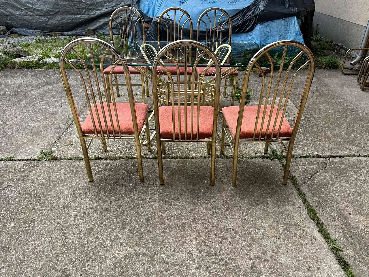 Table in brass with 6 chairs, 1970s 2