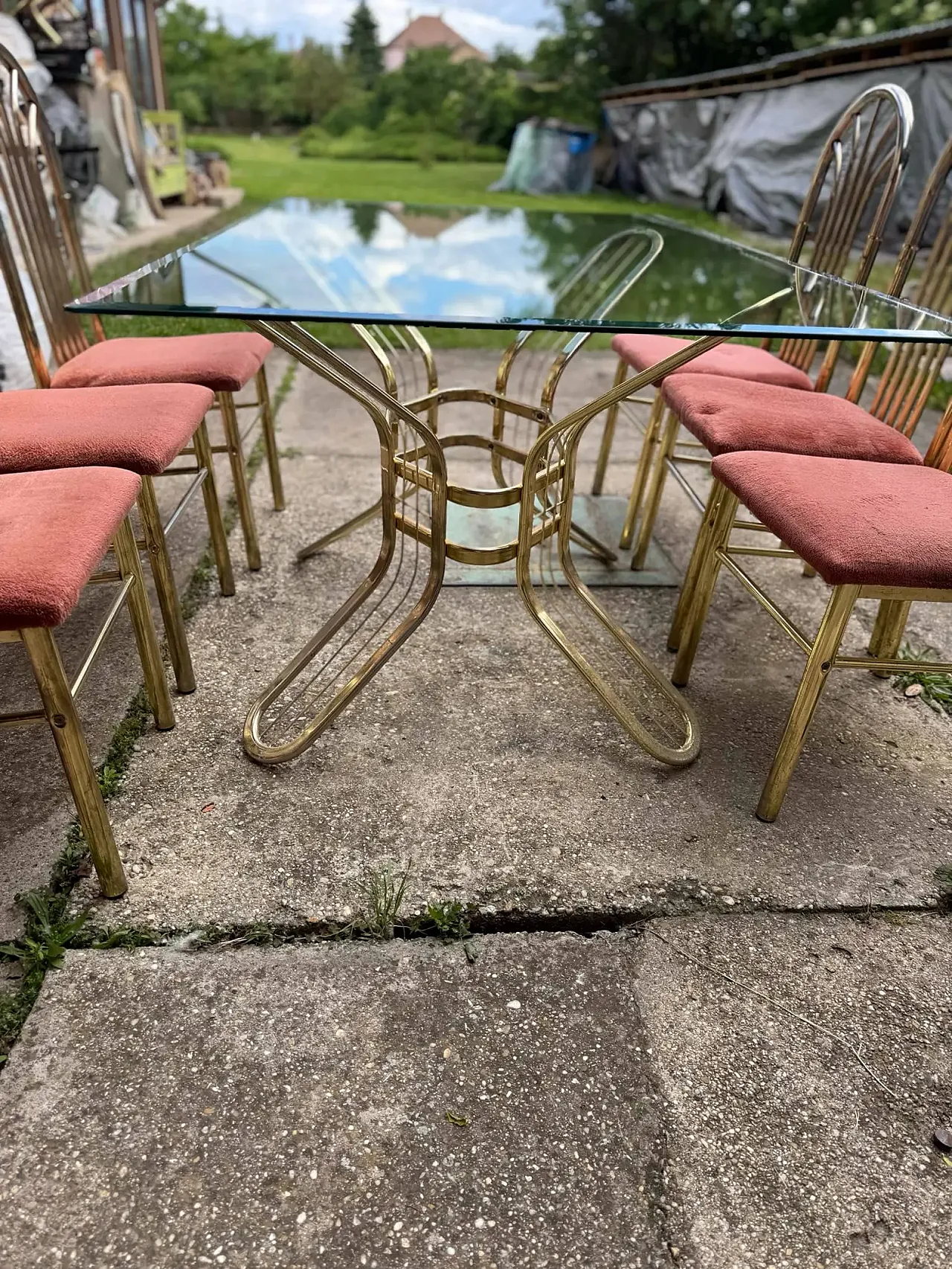 Table in brass with 6 chairs, 1970s 3