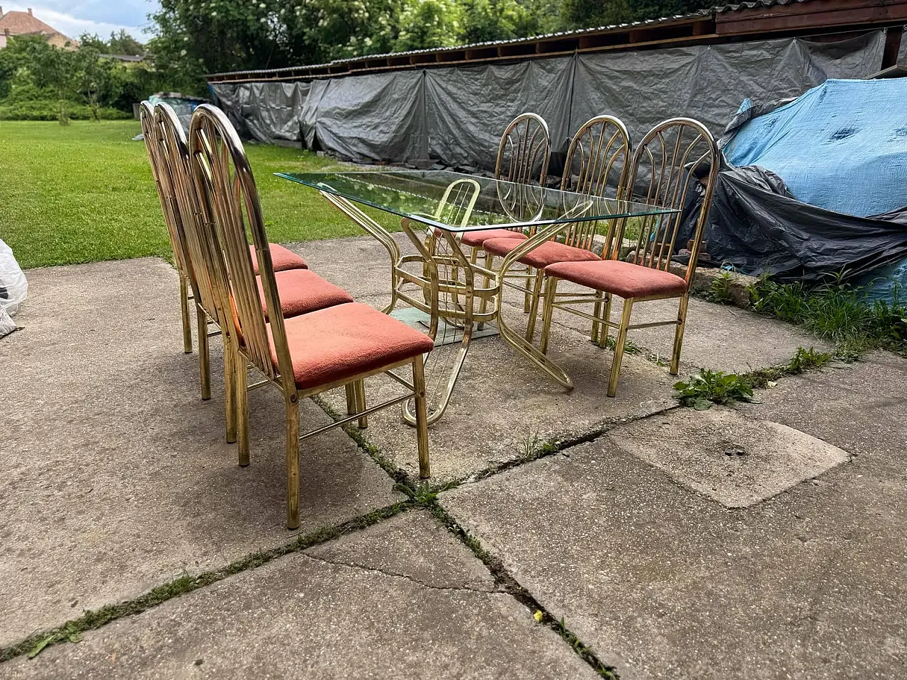 Table in brass with 6 chairs, 1970s 4
