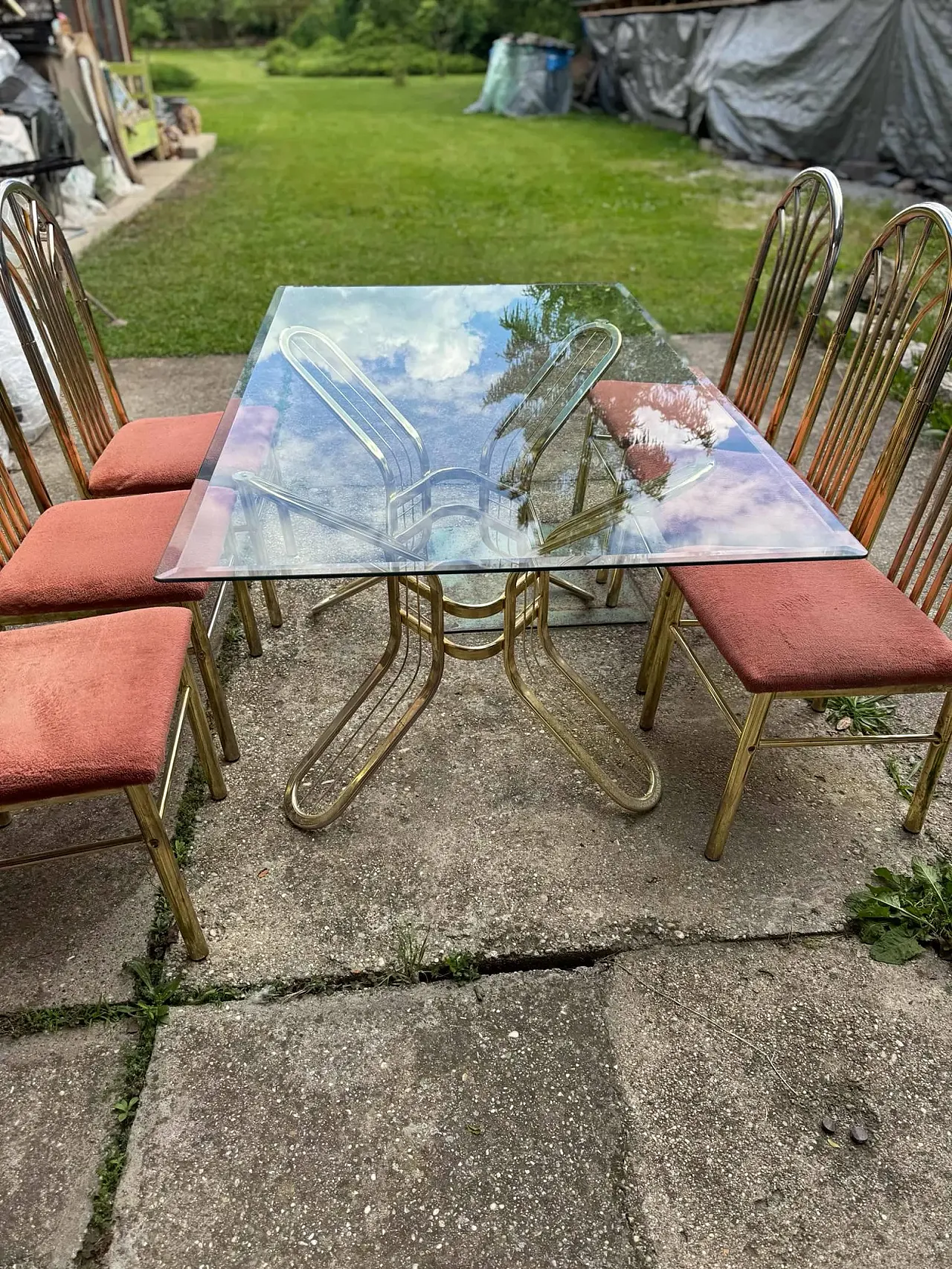 Table in brass with 6 chairs, 1970s 6
