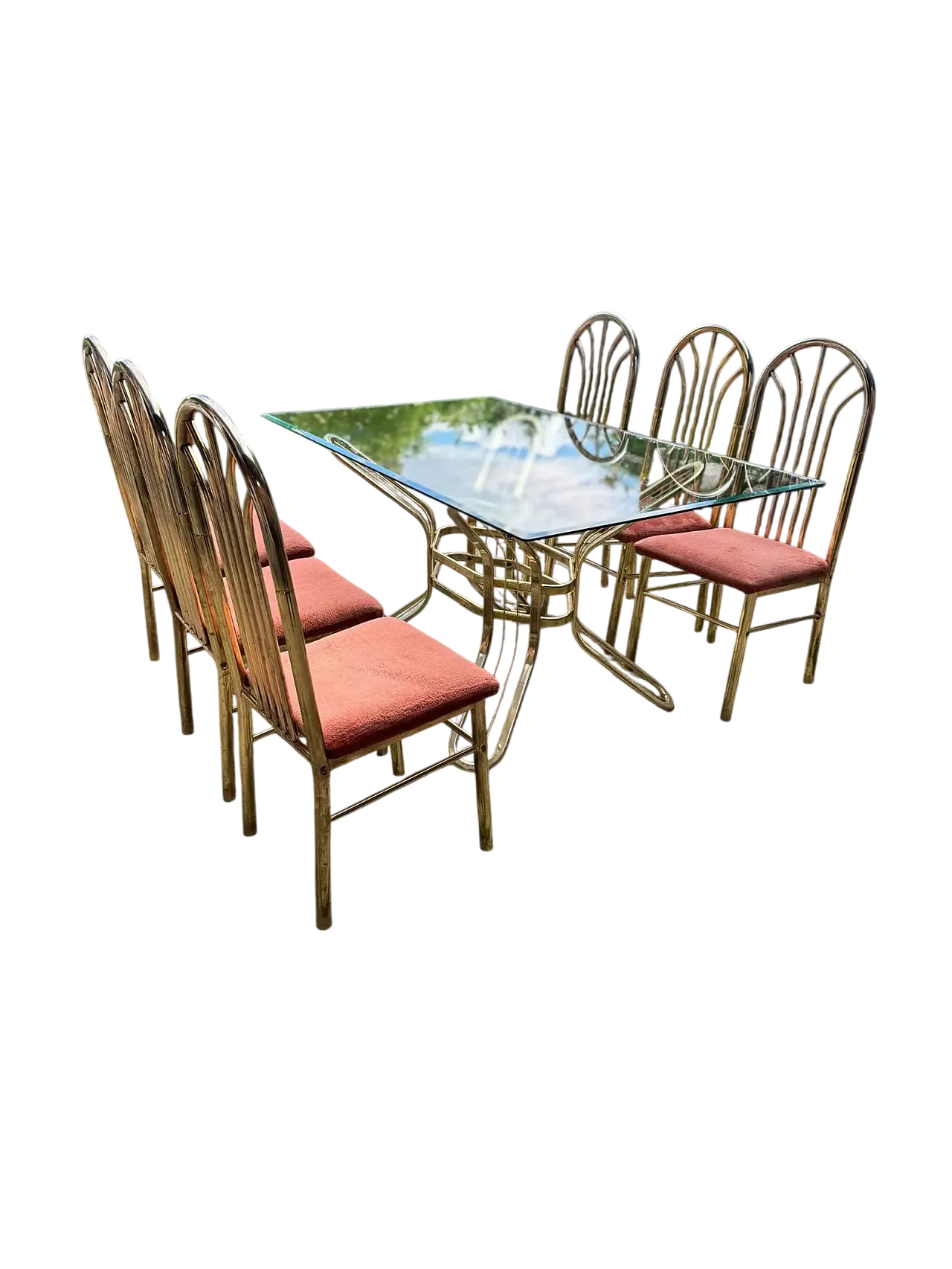 Table in brass with 6 chairs, 1970s 7