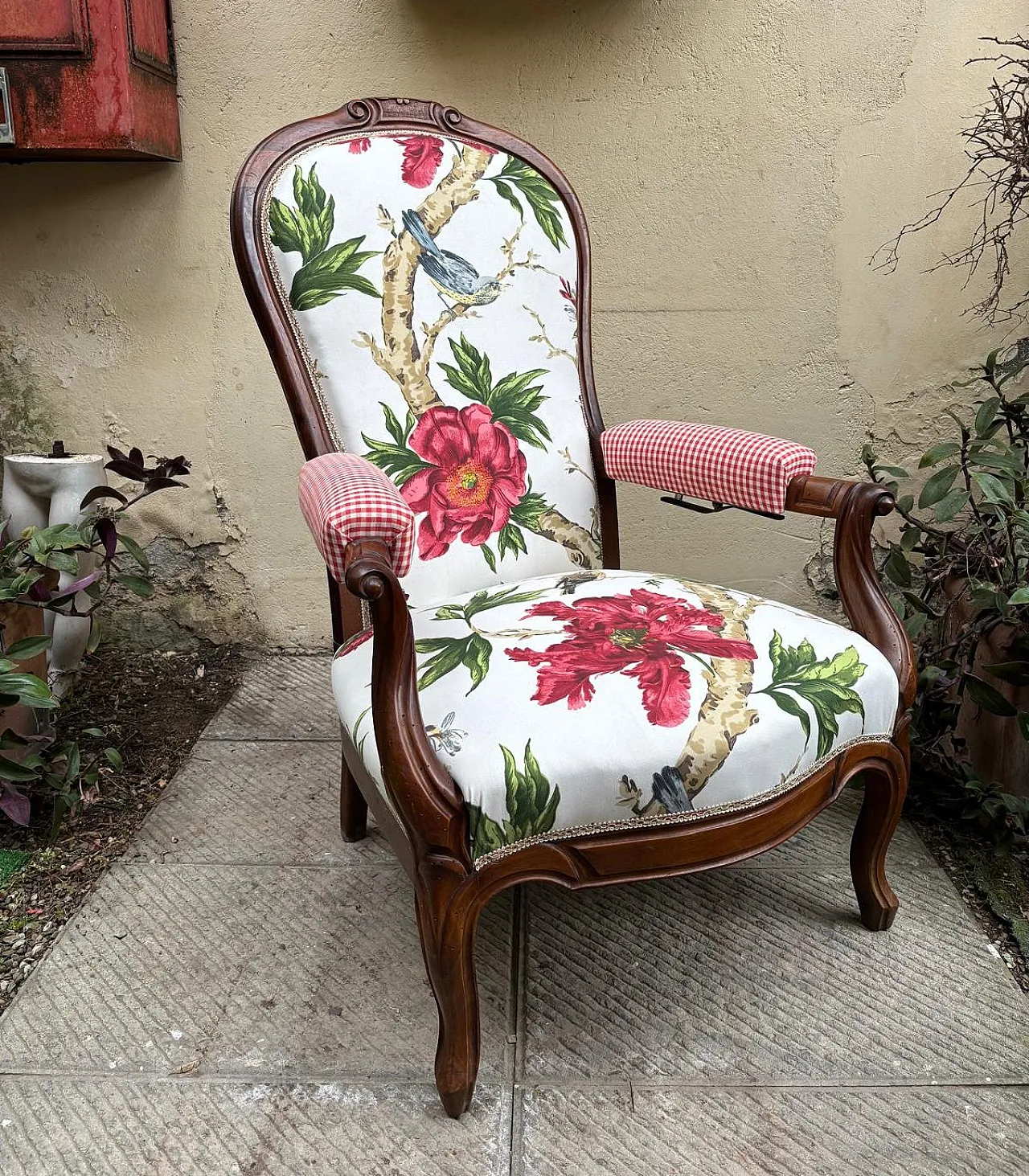 Deck chair with floral upholstery, 19th century 3