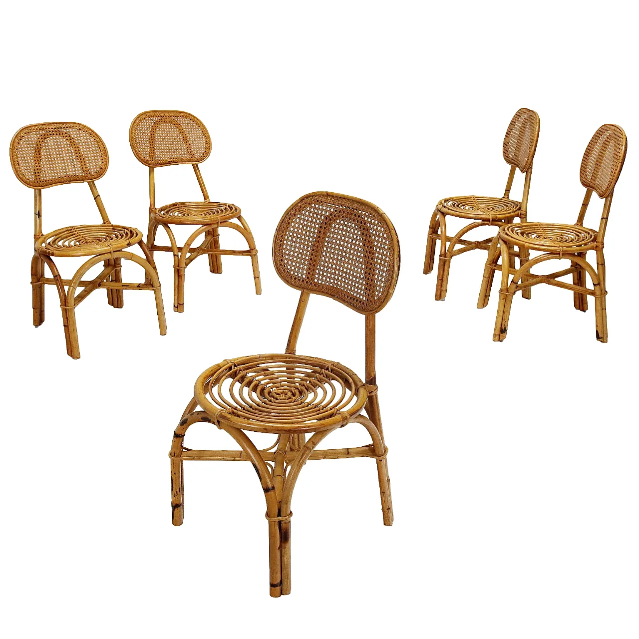 5 Bamboo chairs, 1960s 1