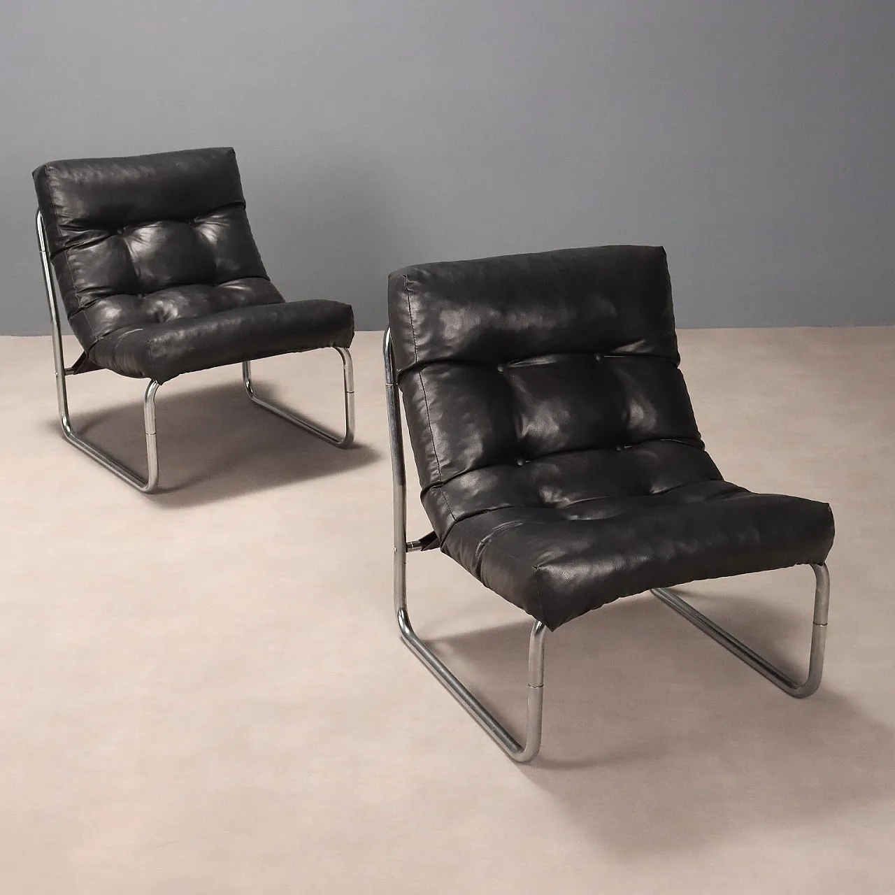 Pair of Ikea Pixi armchairs in leatherette and chromed metal, 1970s 1