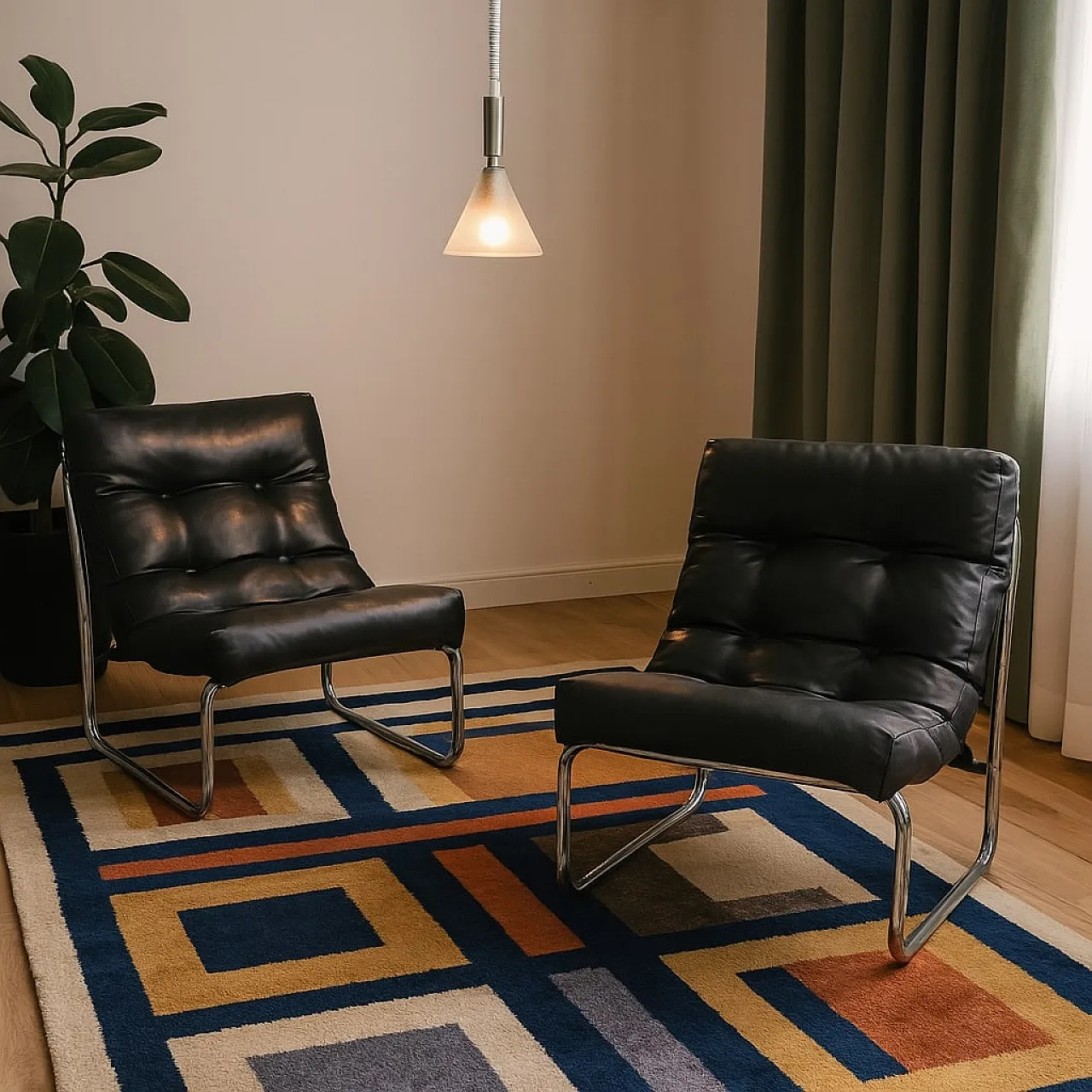 Pair of Ikea Pixi armchairs in leatherette and chromed metal, 1970s 2