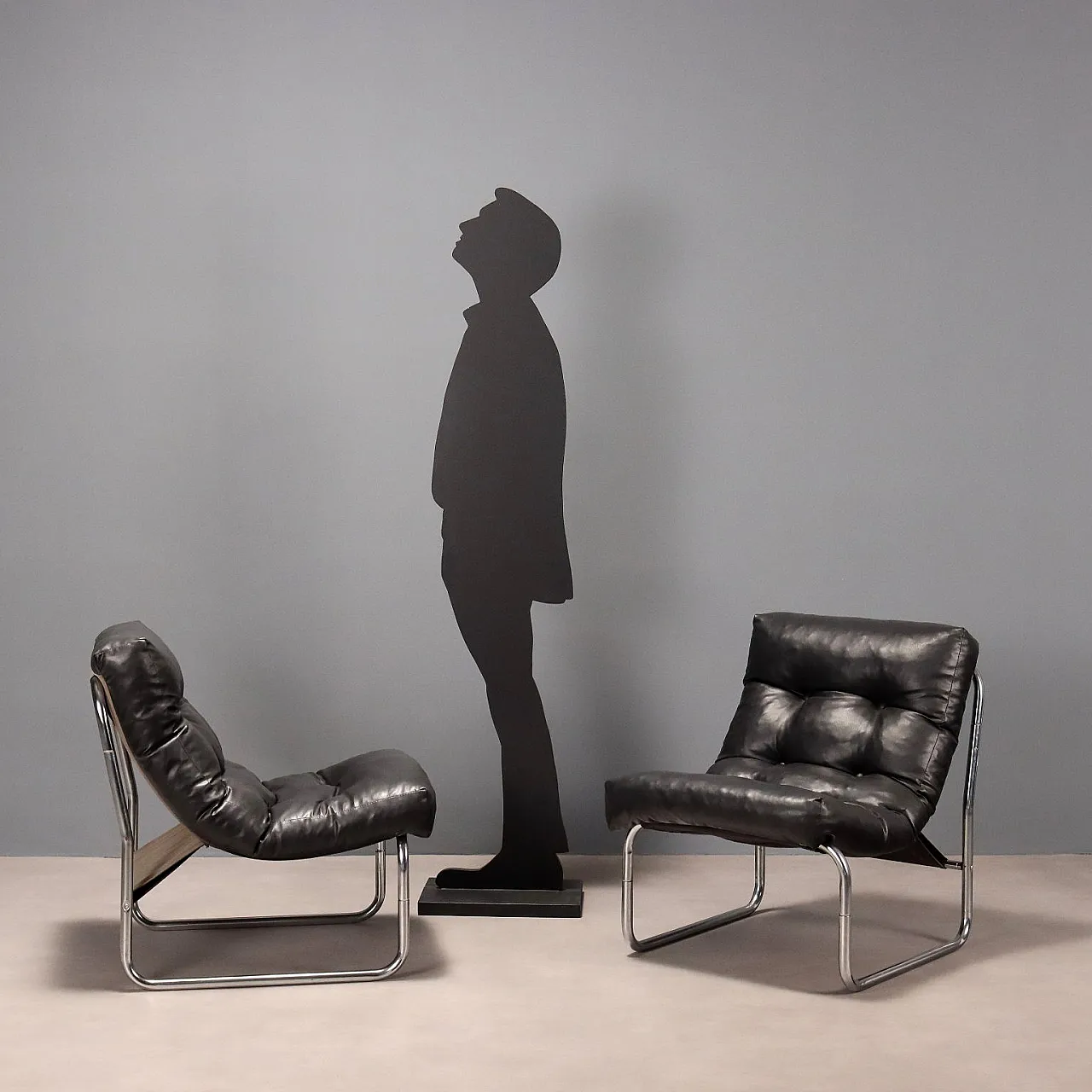 Pair of Ikea Pixi armchairs in leatherette and chromed metal, 1970s 3