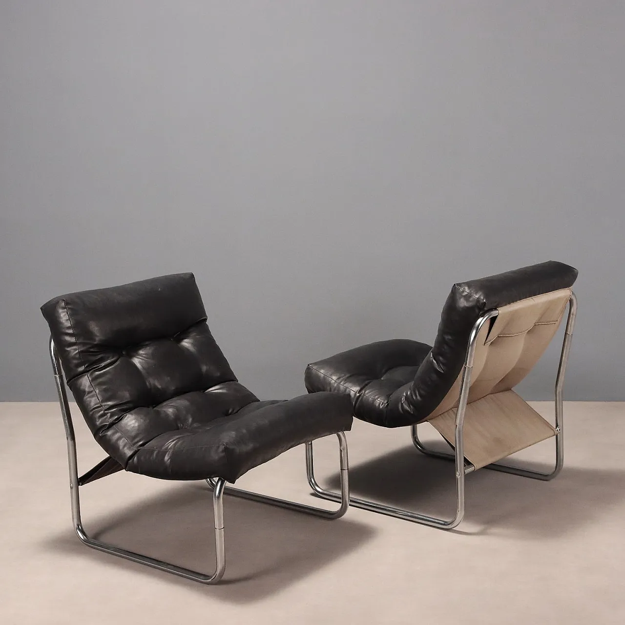 Pair of Ikea Pixi armchairs in leatherette and chromed metal, 1970s 4