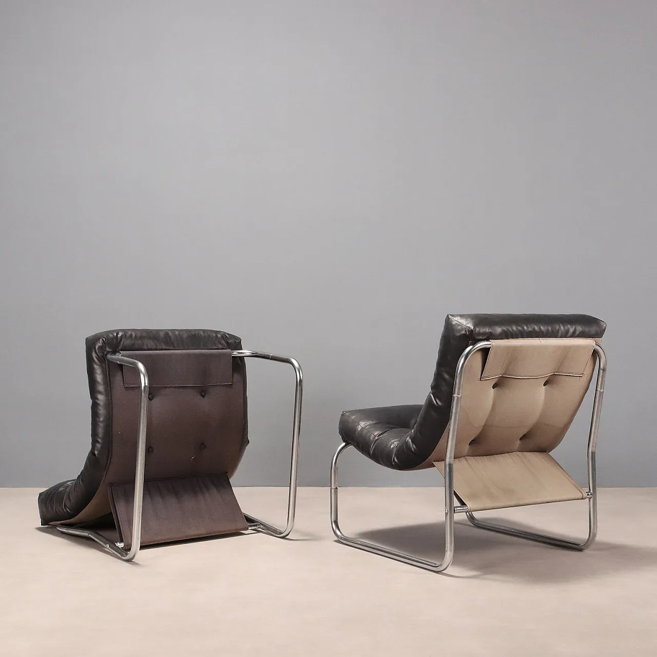 Pair of Ikea Pixi armchairs in leatherette and chromed metal, 1970s 10