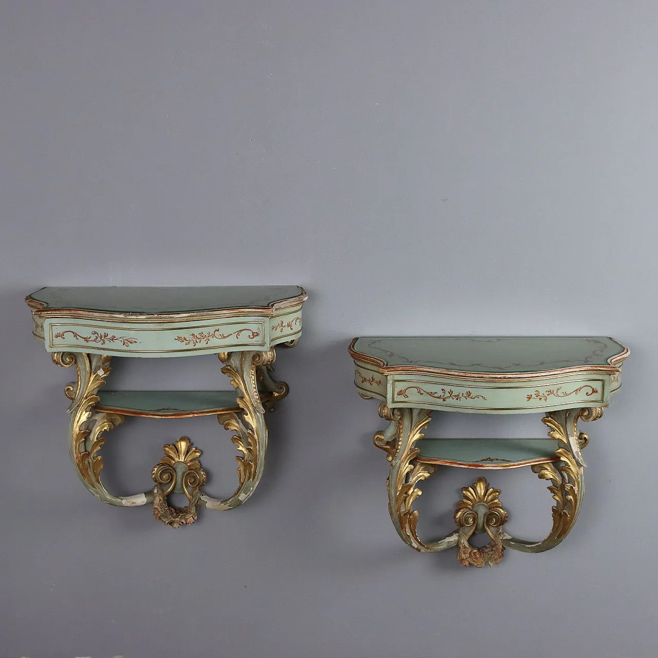 Coppia di comodini pensili in stile Rococo, '900 3