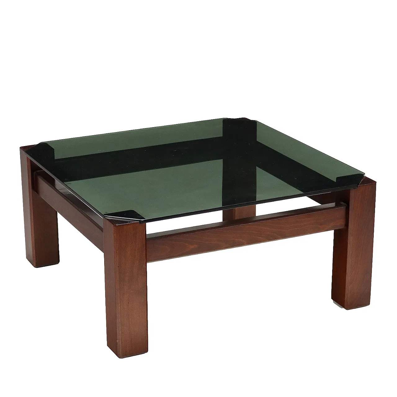 Stained beech & smoked glass coffee table, 1970s 1