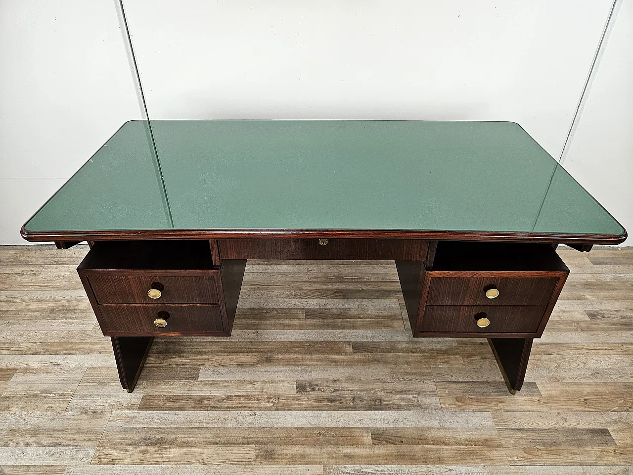 Decò Desk wood and brass, 60s 2