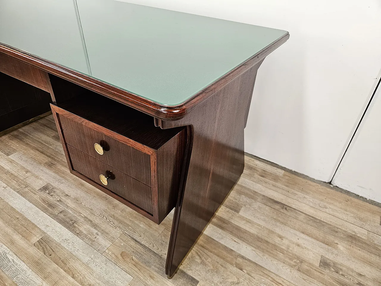 Decò Desk wood and brass, 60s 3