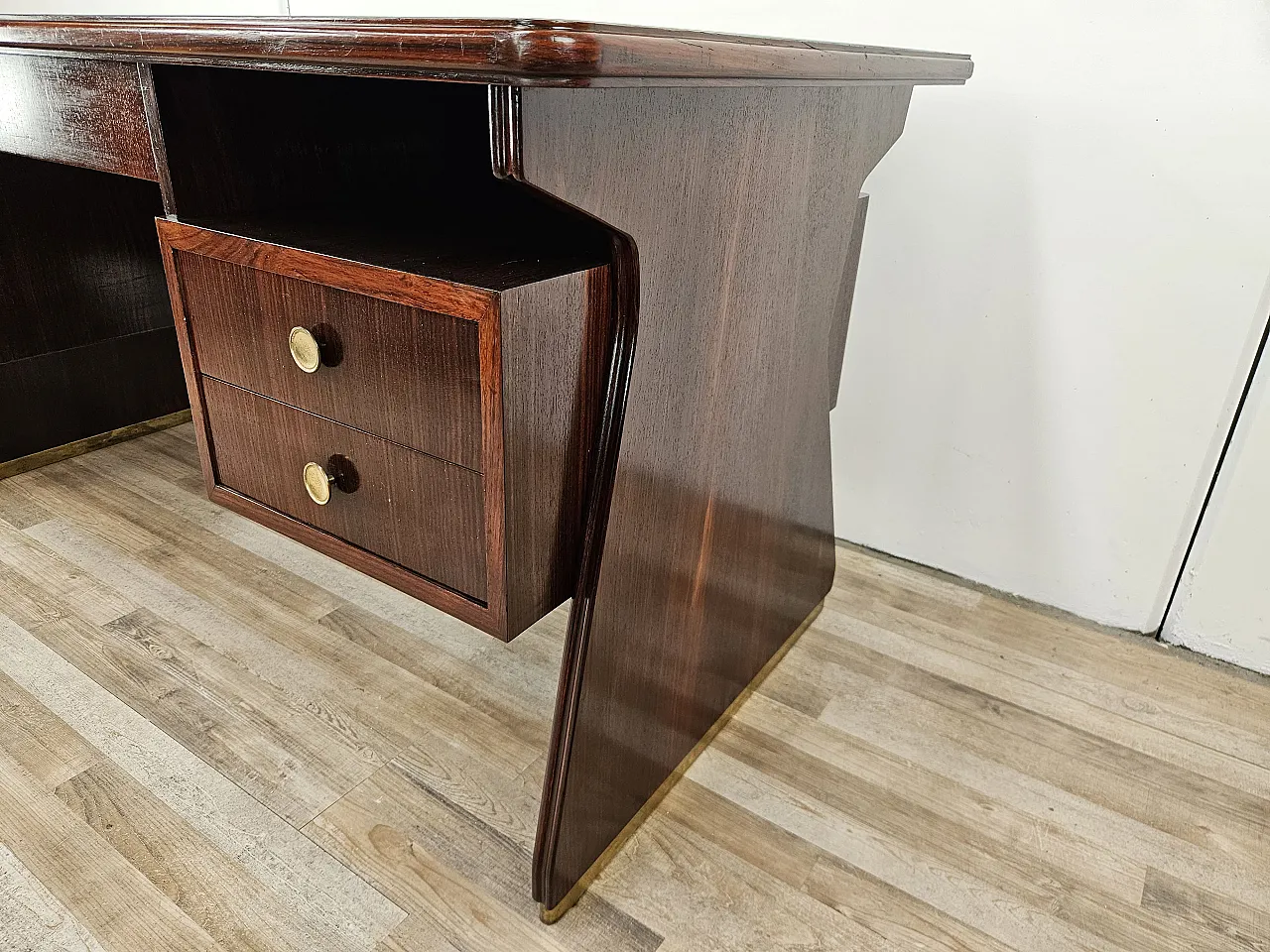 Decò Desk wood and brass, 60s 4