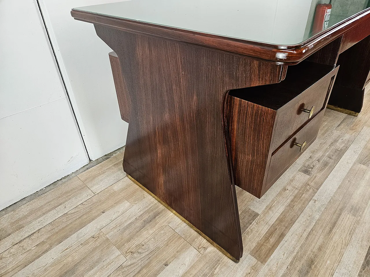 Decò Desk wood and brass, 60s 5
