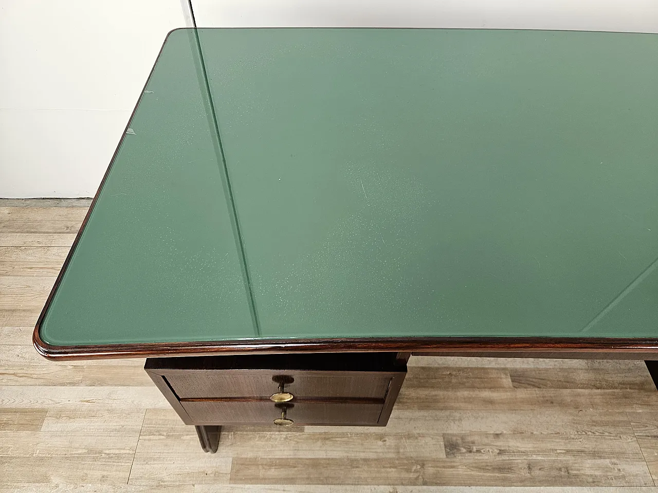 Decò Desk wood and brass, 60s 6