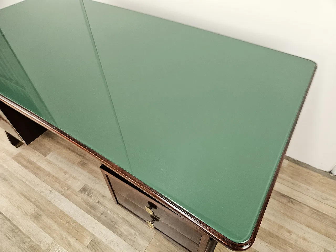 Decò Desk wood and brass, 60s 9