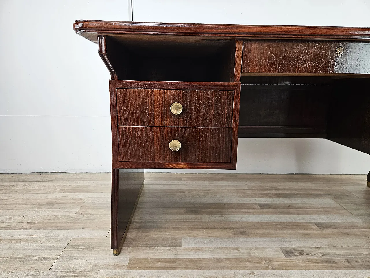 Decò Desk wood and brass, 60s 12