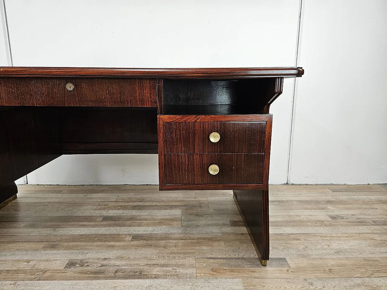 Decò Desk wood and brass, 60s 13
