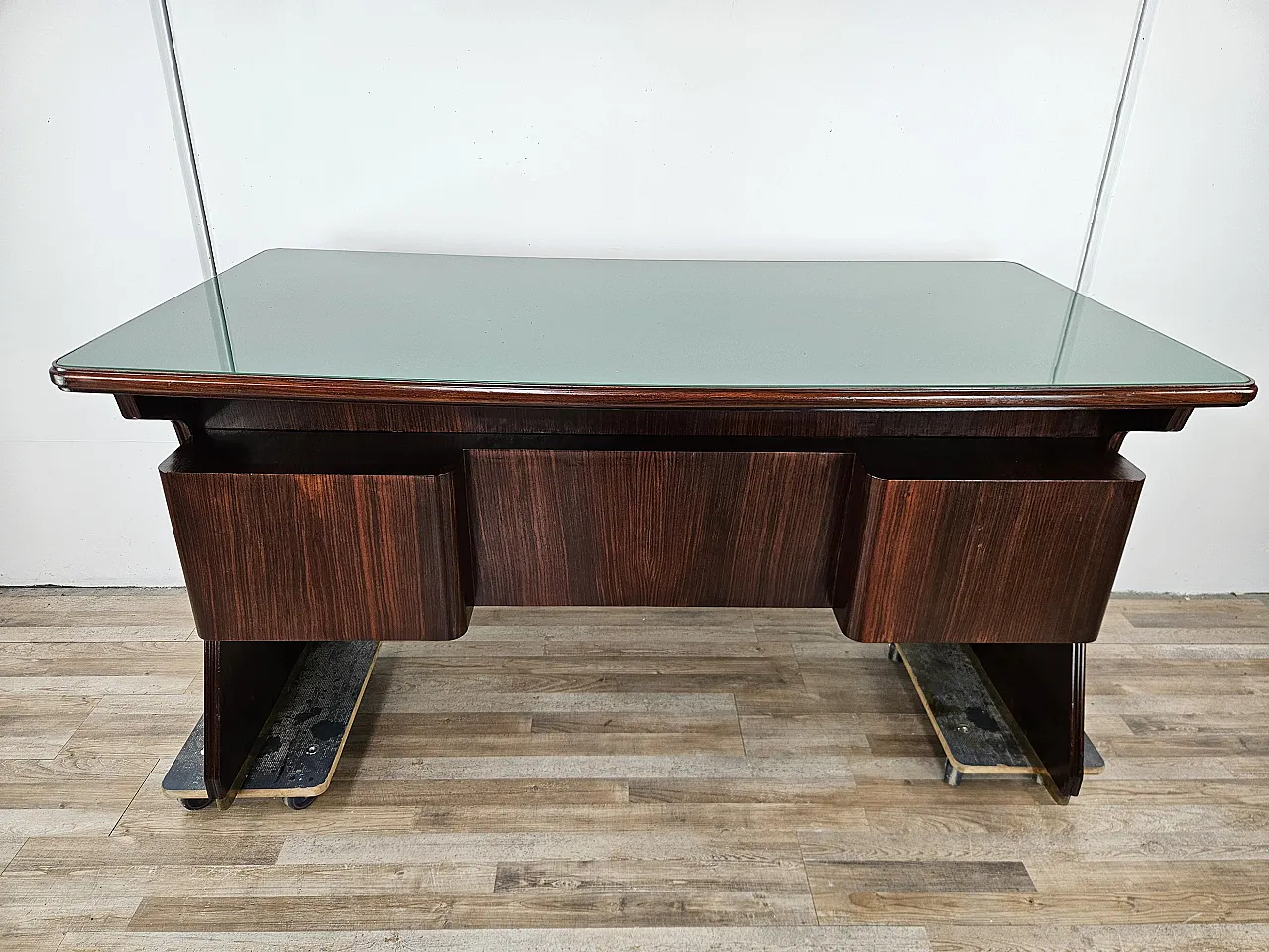 Decò Desk wood and brass, 60s 26