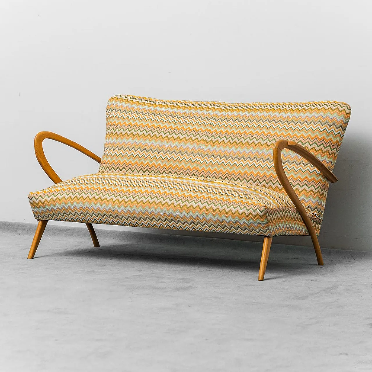 2 seater sofa with Missoni fantasy attributed to Paolo Buffa, 50s 1