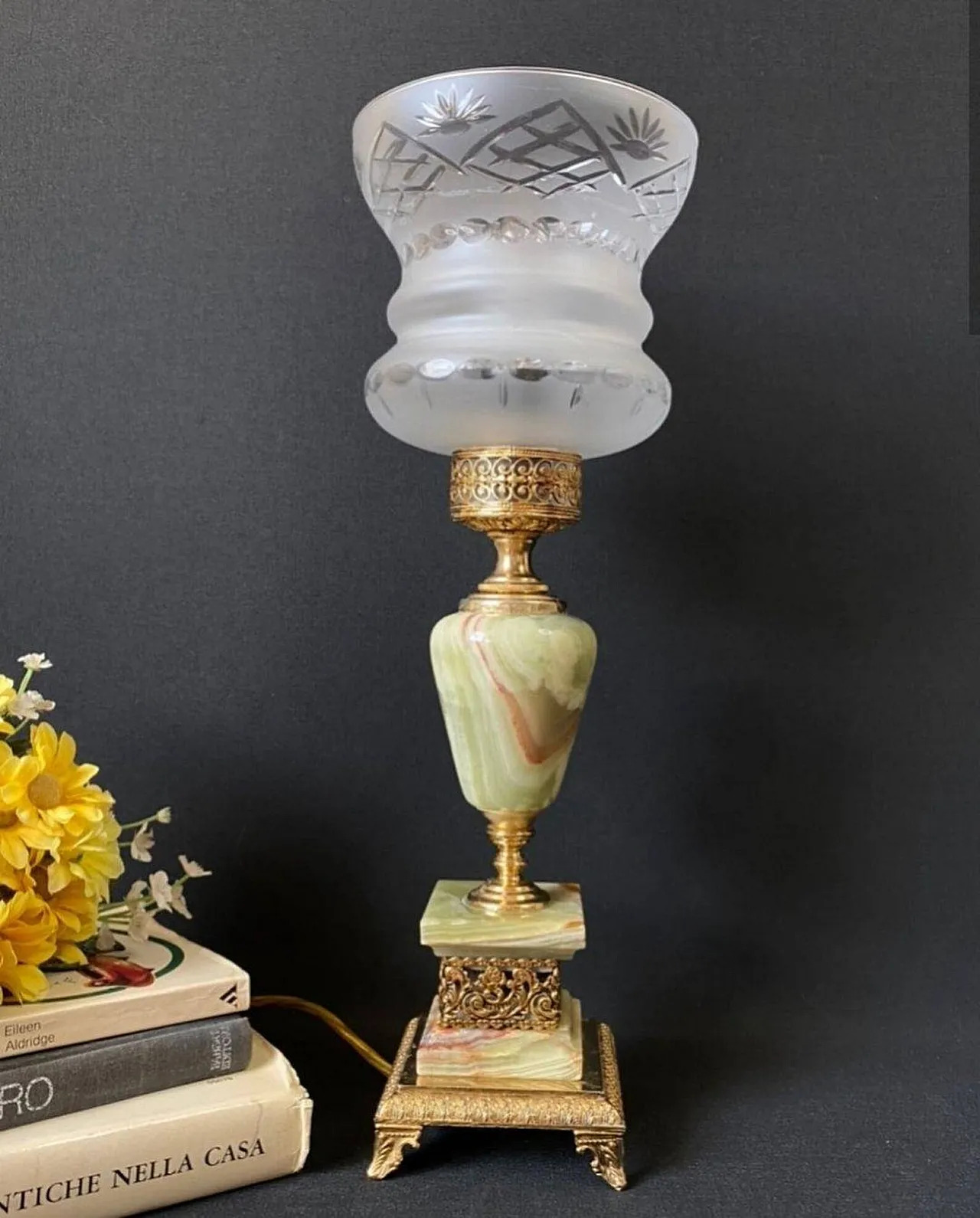 Alabaster, golden metal and glass lamp, early 20th century 1