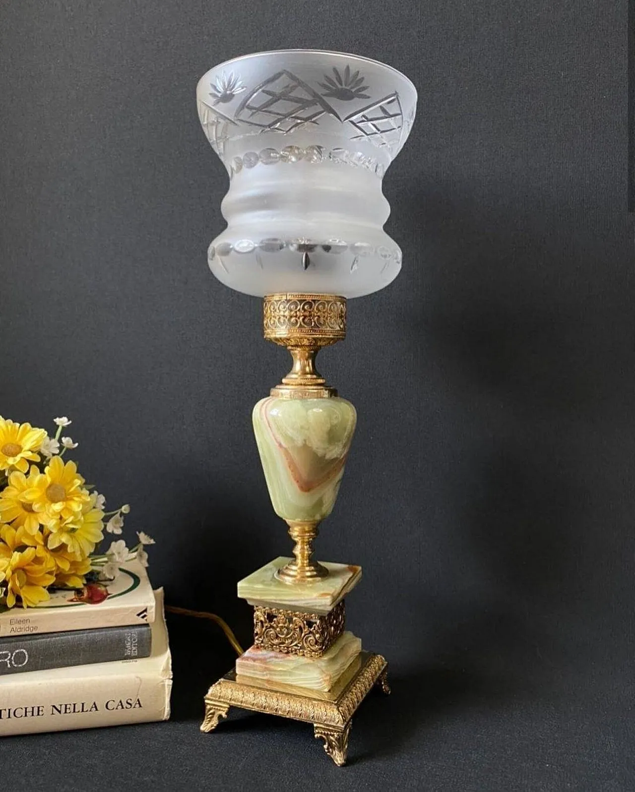 Alabaster, golden metal and glass lamp, early 20th century 2