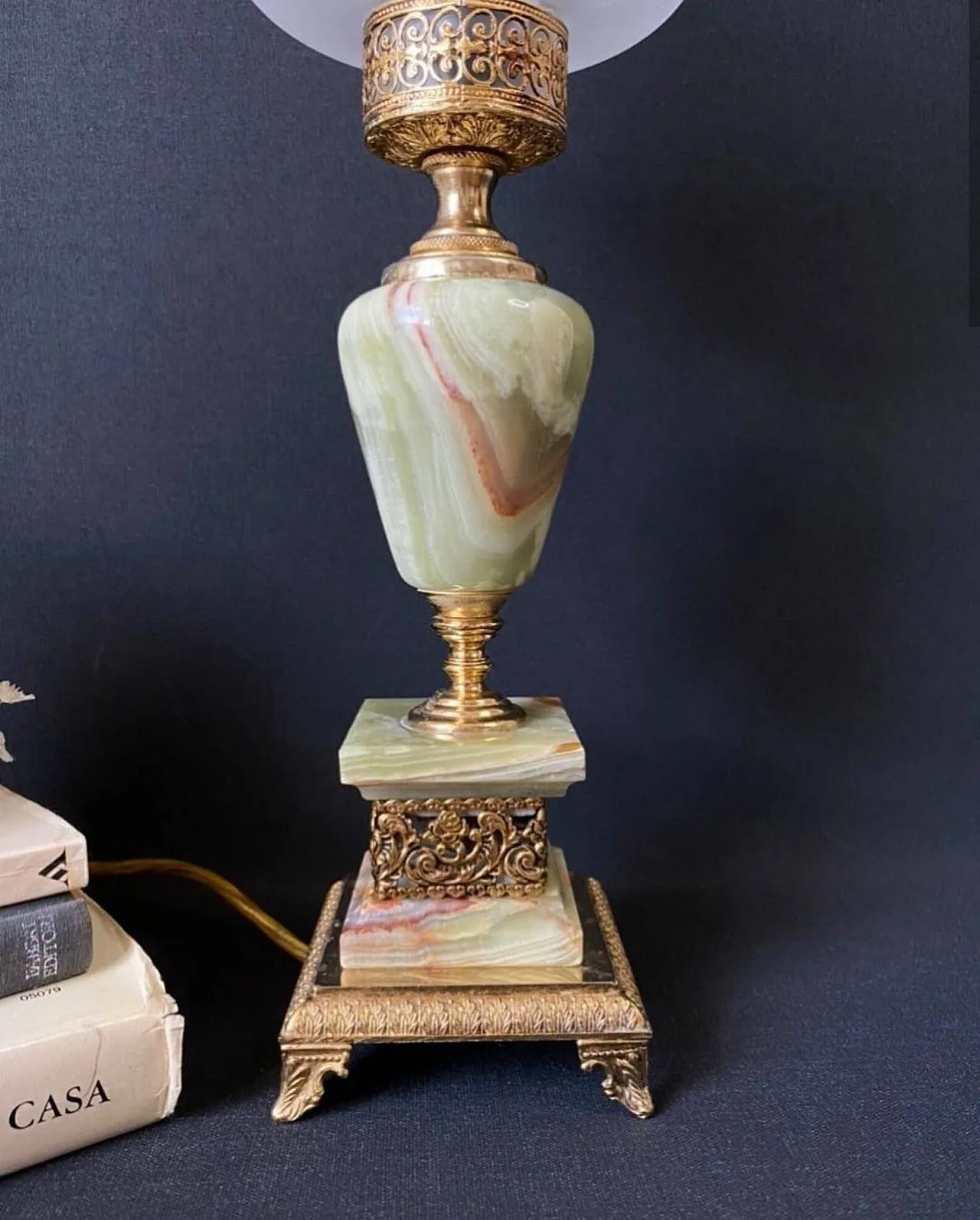 Alabaster, golden metal and glass lamp, early 20th century 4