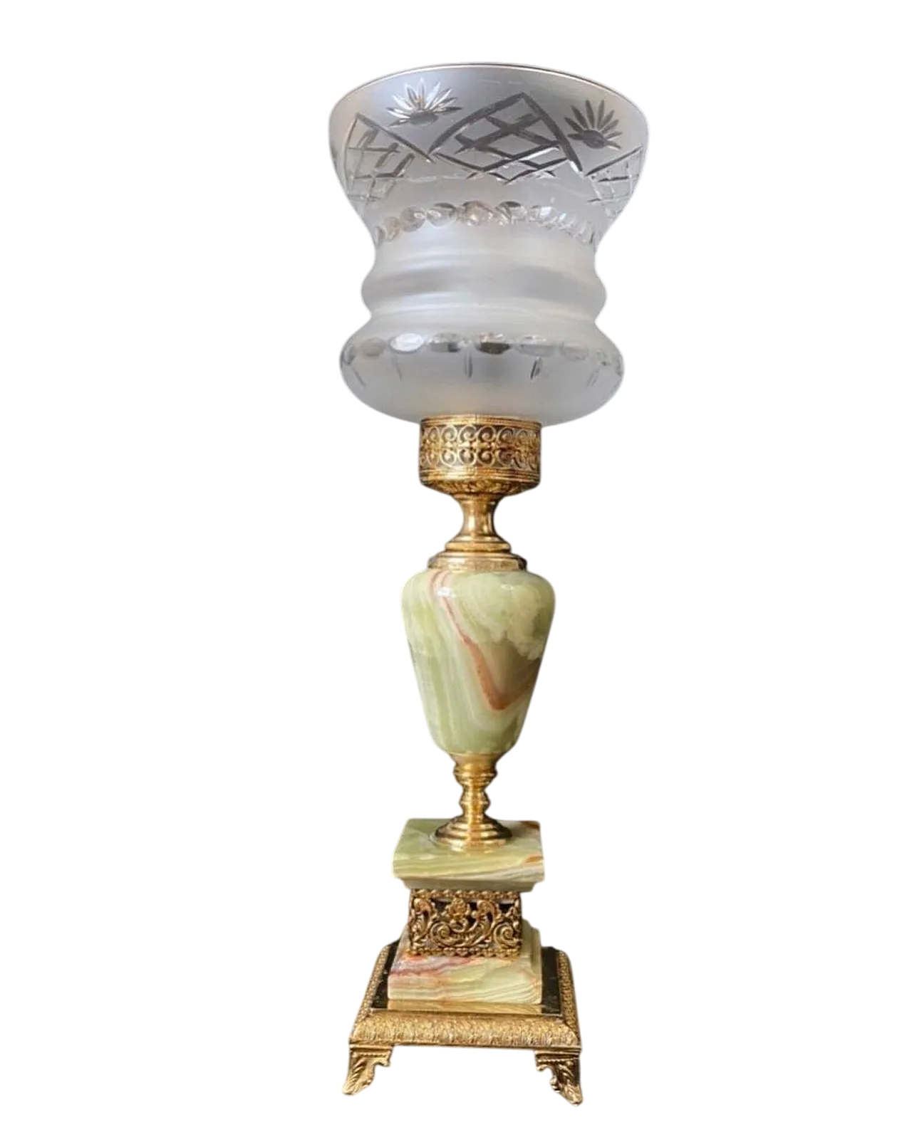 Alabaster, golden metal and glass lamp, early 20th century 5