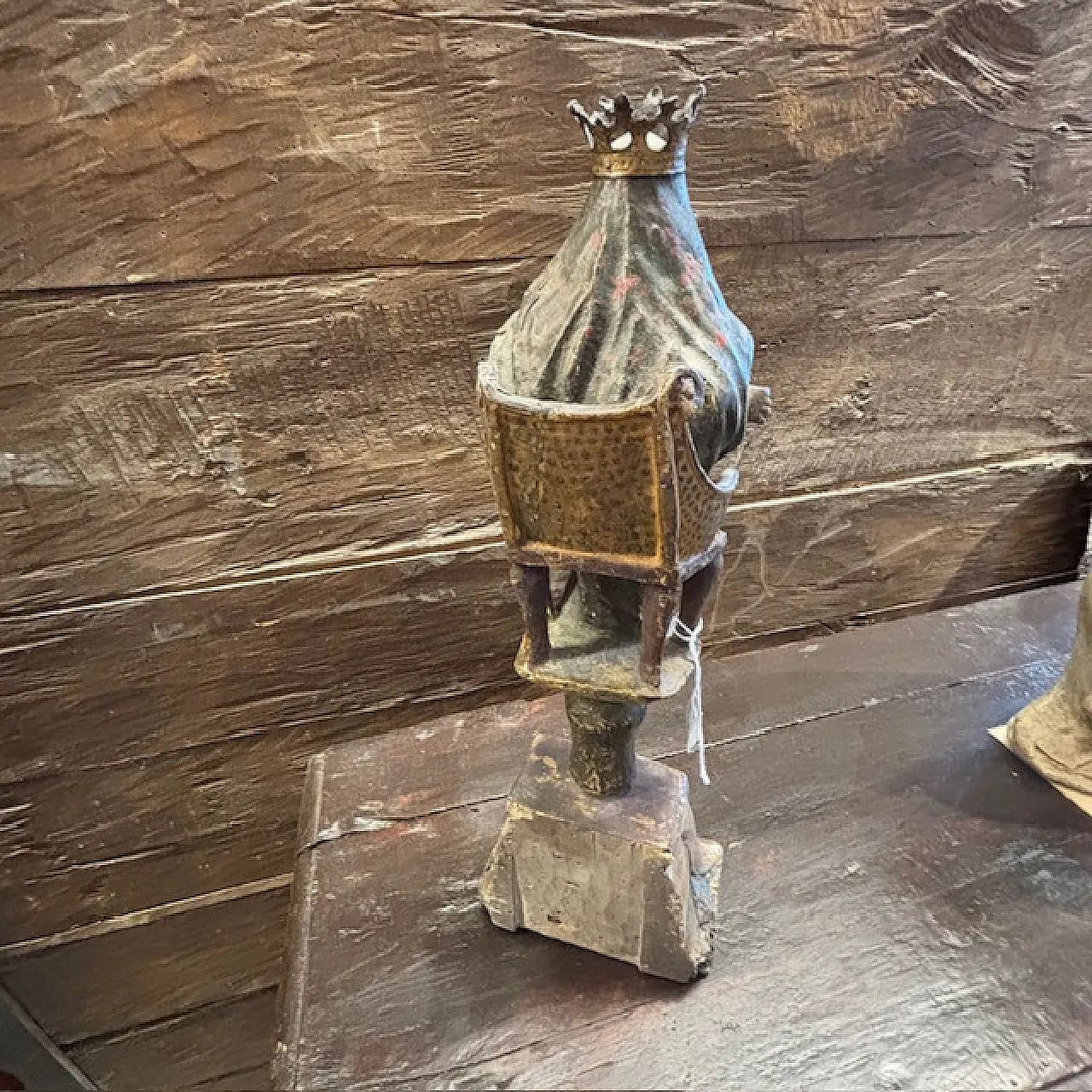 Sculpture of the Madonna on Throne polychrome painted, 17th century 9