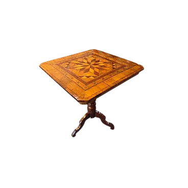 Tavolino in legno di noce intarsiato, '800