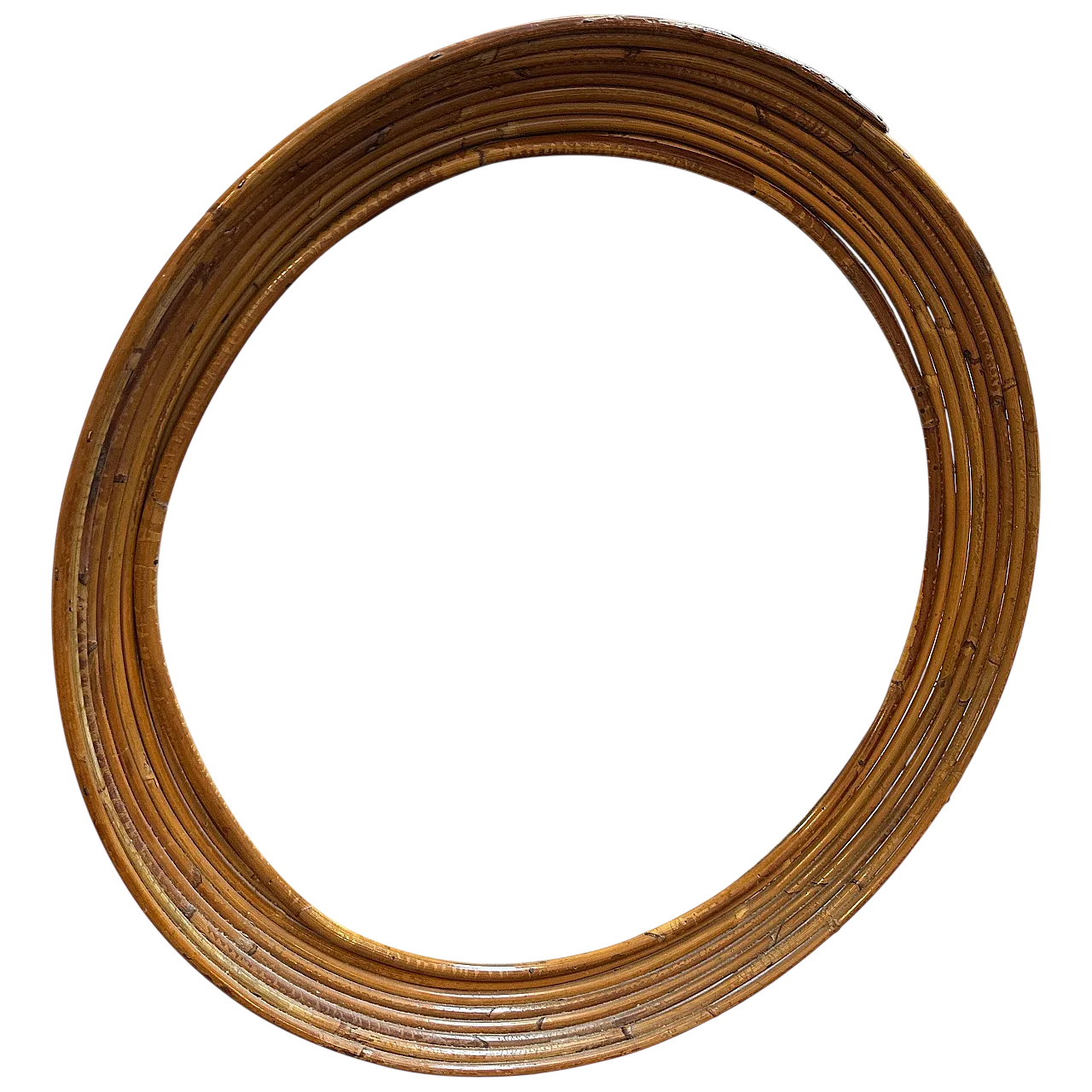 Specchio da parete rotondo con cornice in rattan, anni '60 9