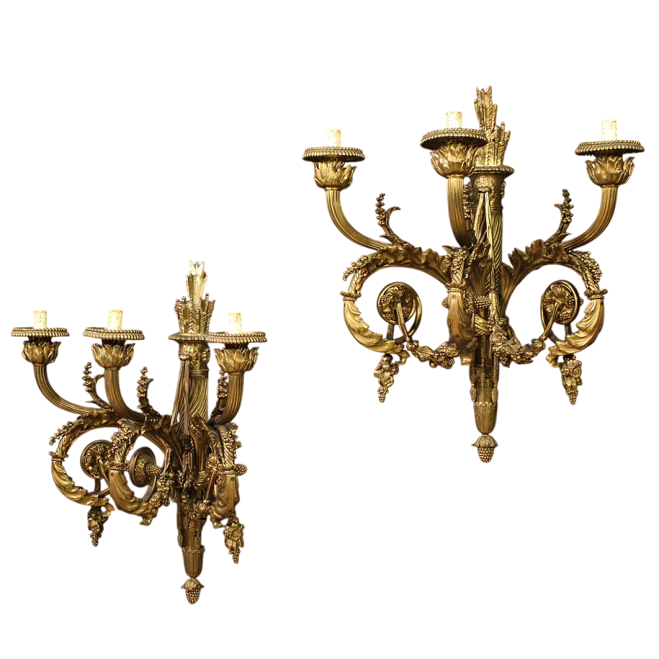 Coppia di applique francesi in bronzo dorato stile Luigi XVI, '900 12