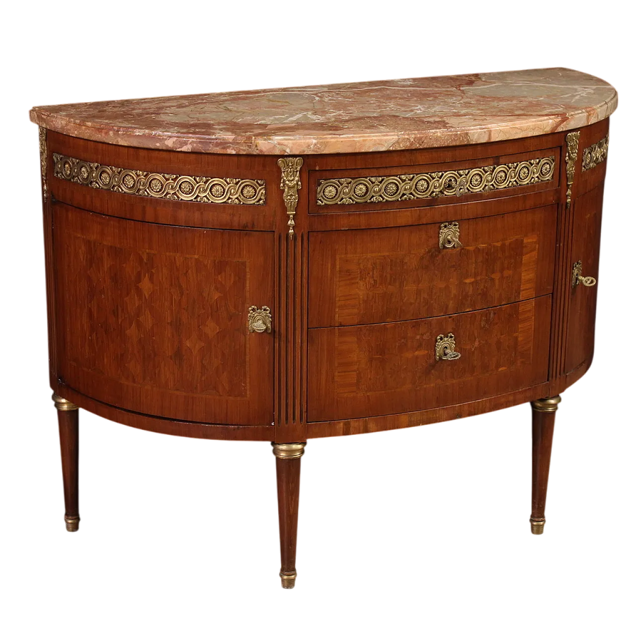 Comò italiano a mezzaluna in stile Luigi XVI, '900 13