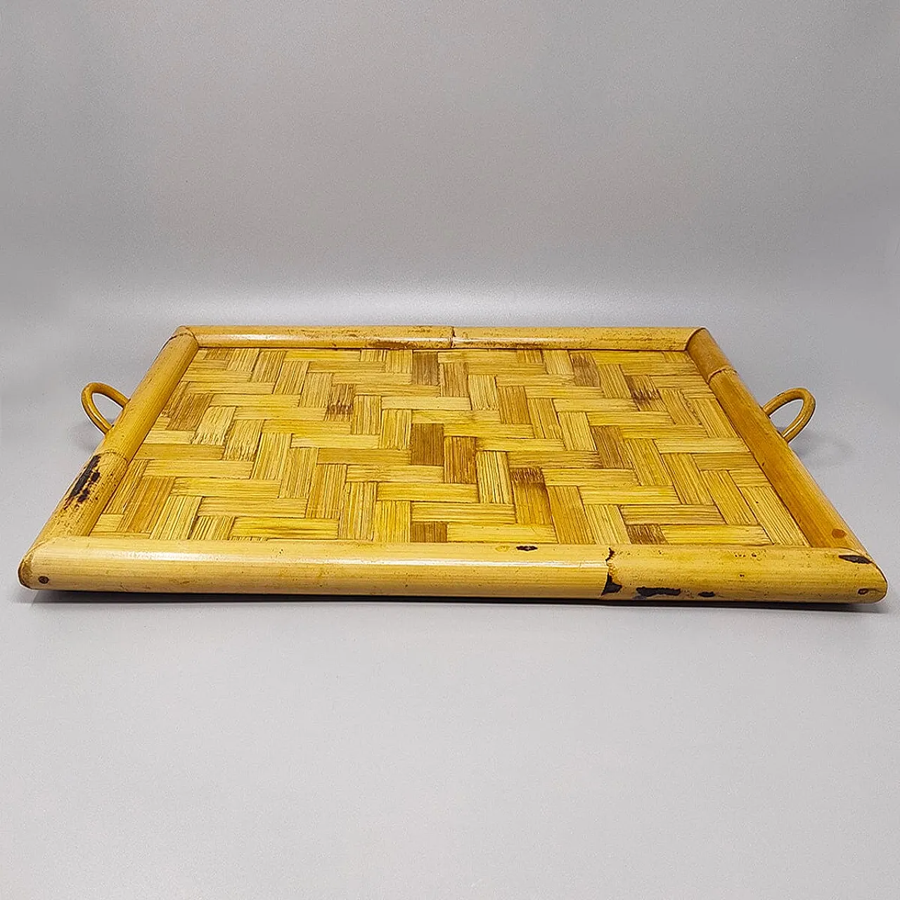Tray in bamboo, rattan and wicker, 1970s 1