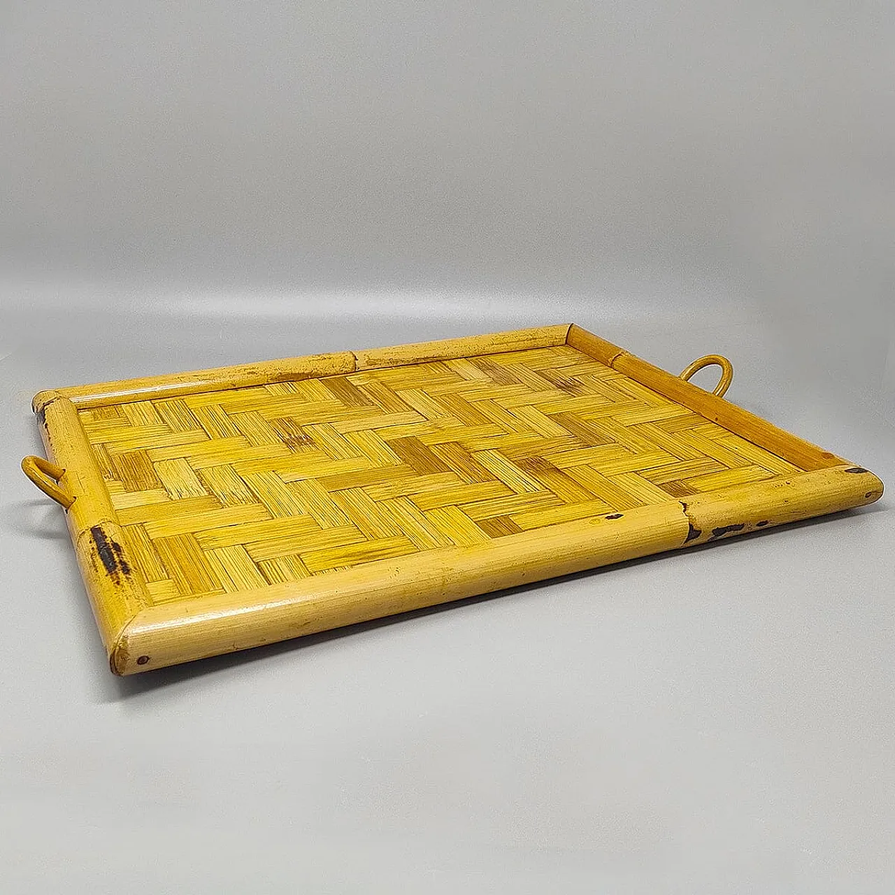 Tray in bamboo, rattan and wicker, 1970s 2
