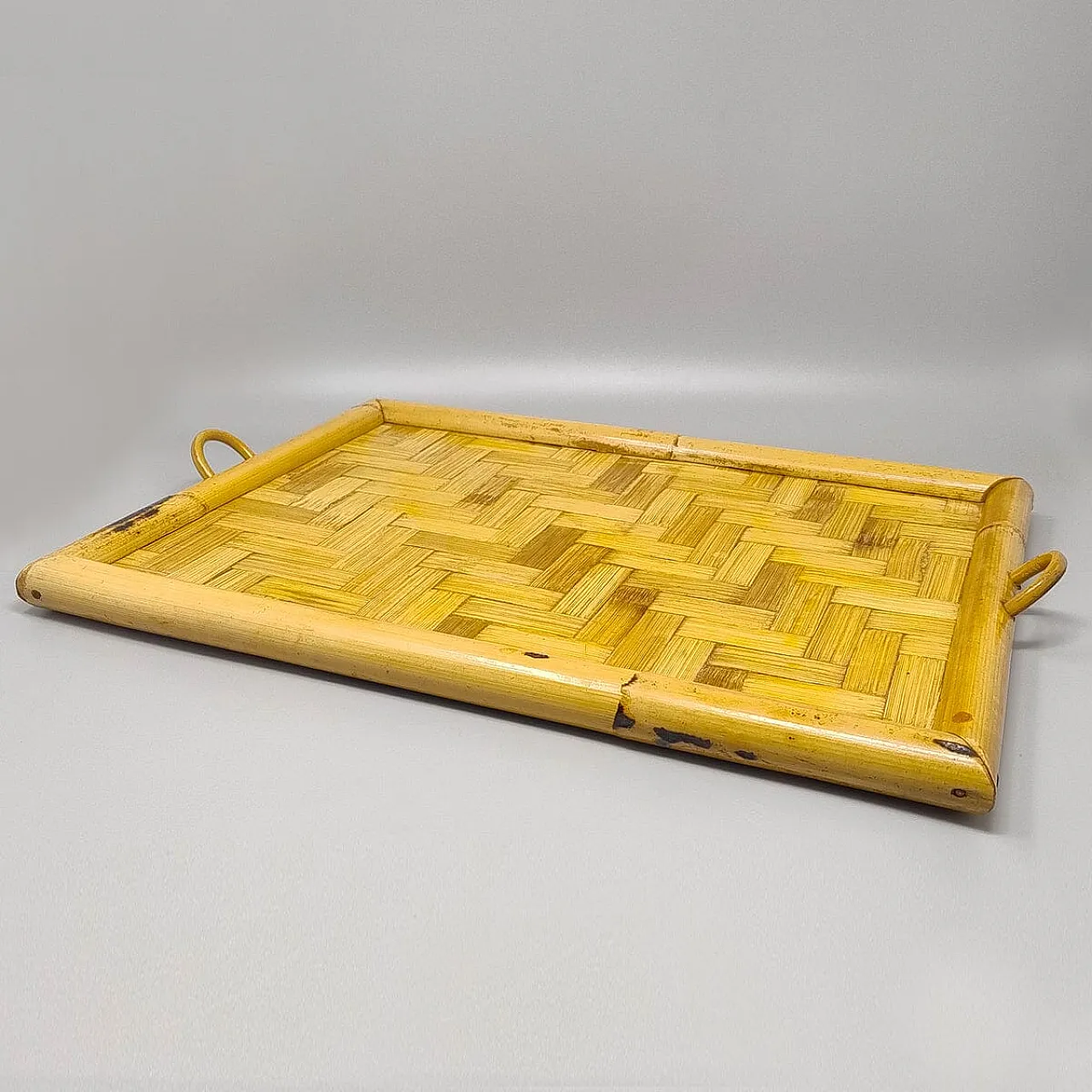Tray in bamboo, rattan and wicker, 1970s 3