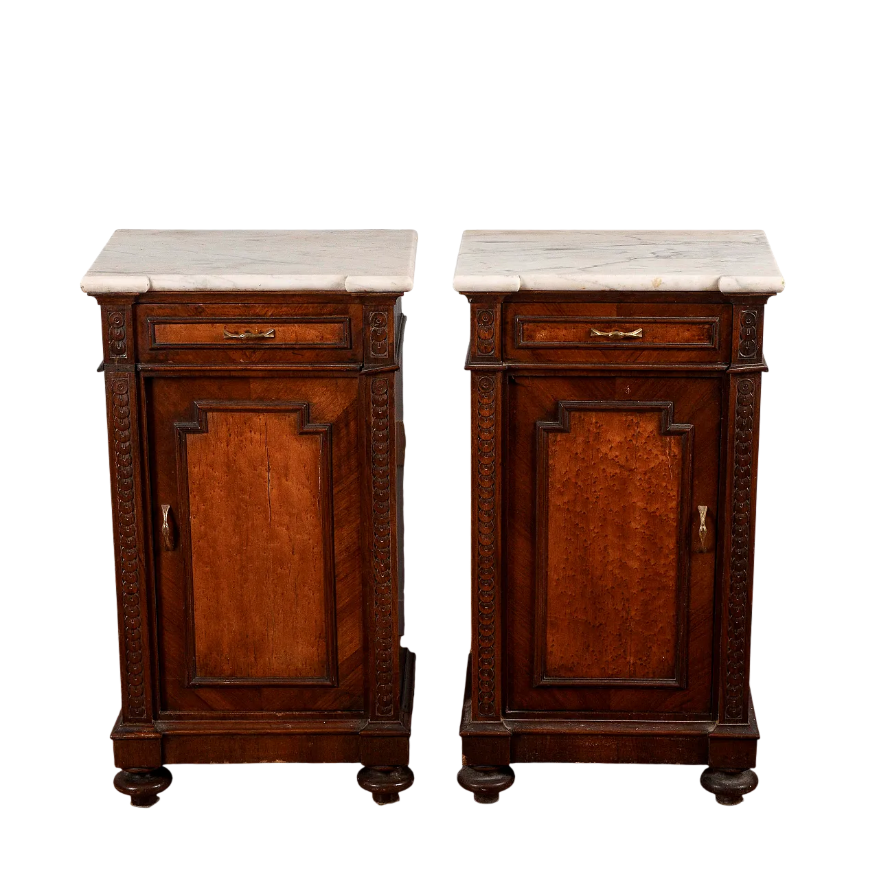 Coppia di comodini con piano in marmo bianco, fine '800 9