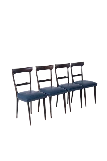 4 sedie in simil pelle blu stile Parisi, anni '50