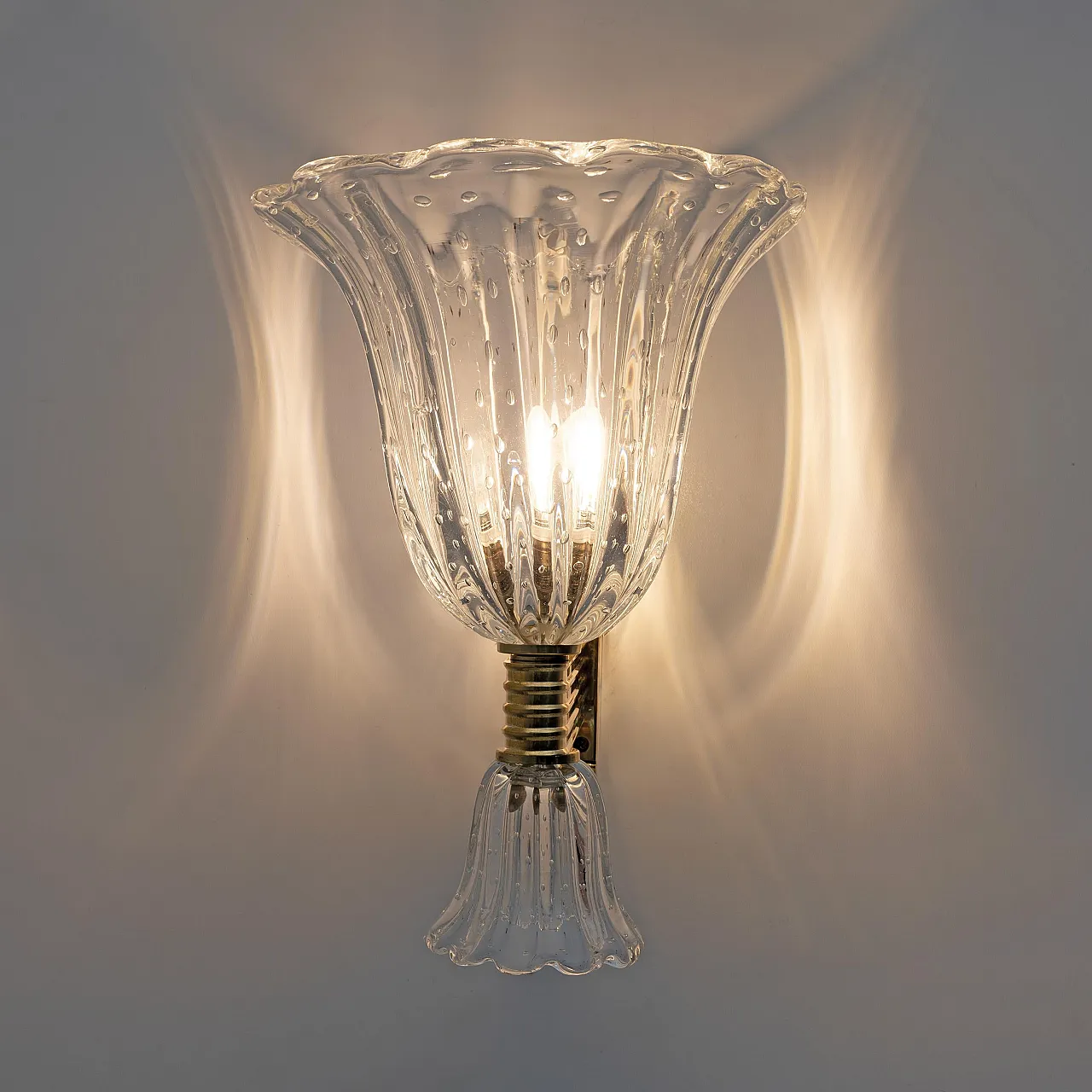 Applique in ottone e vetro di Murano di Barovier & Toso, metà '900 5