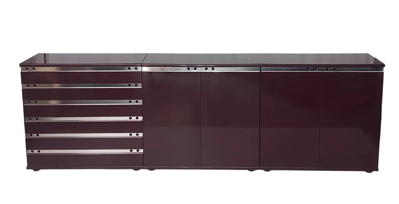 Burgundy Lacquered Wood Chest of Drawers, 70s 8