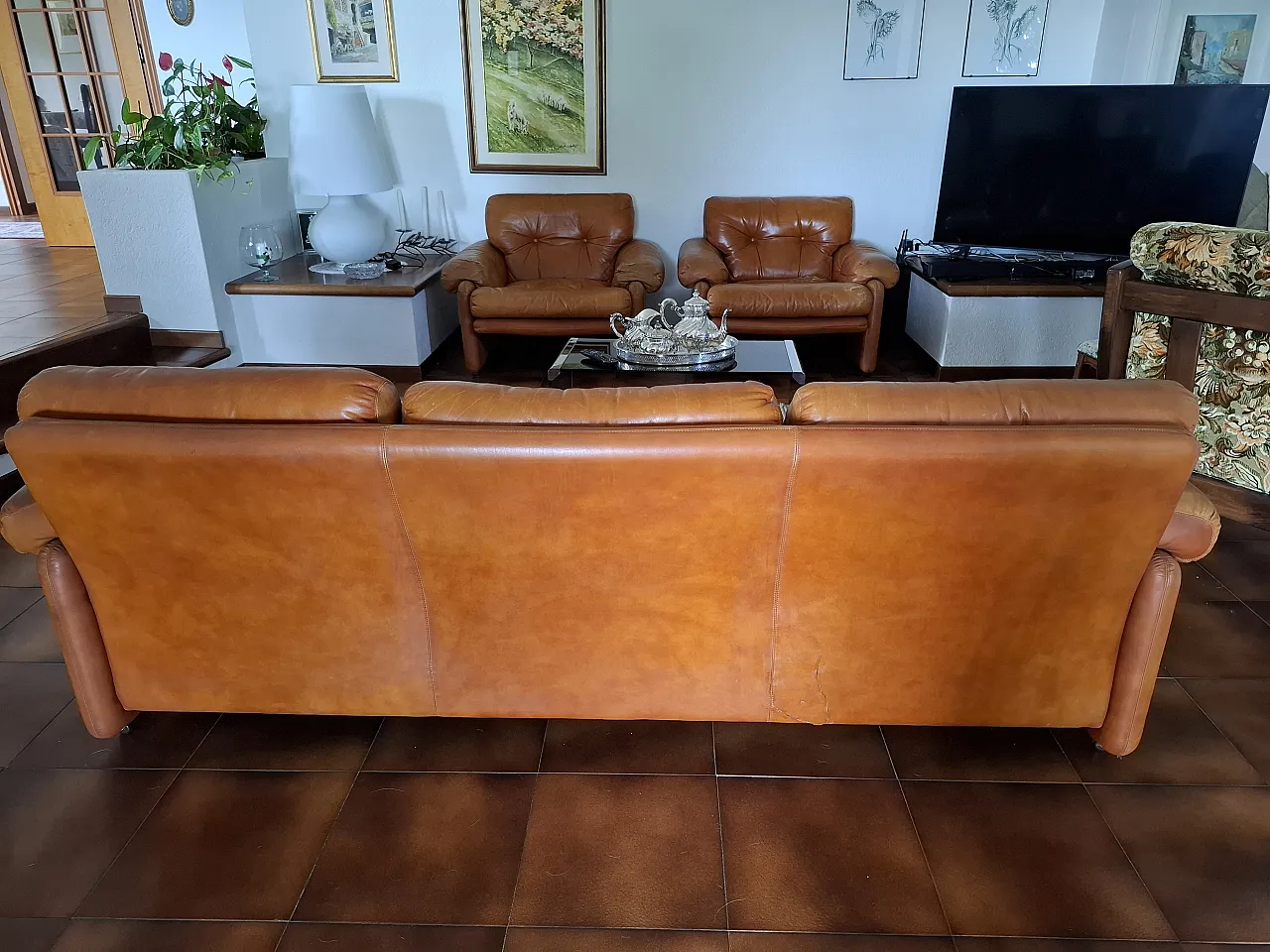 Divano e poltrone Coronado in pelle marrone Tobia Scarpa B&B, '70 1